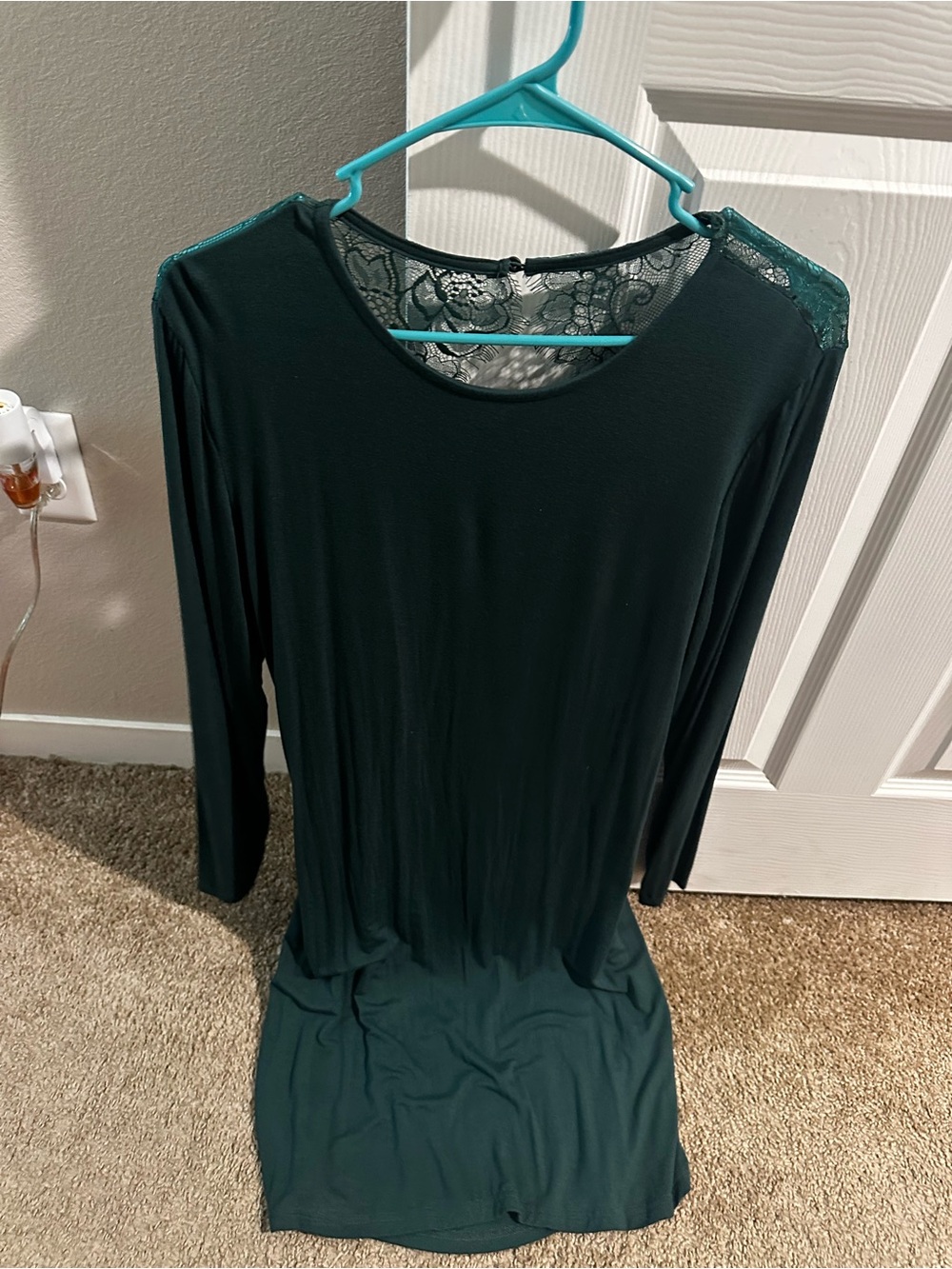Women’s Long Sleeve Lace-Yoke Dress in Dark Green